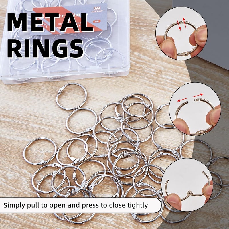 NEEWAY 80pcs Loose Leaf Binder Rings 1 Inch, Paper Rings with 1/4 Single Hole Punch, Metal Book Rings for Index Cards, Sliver - Image 4